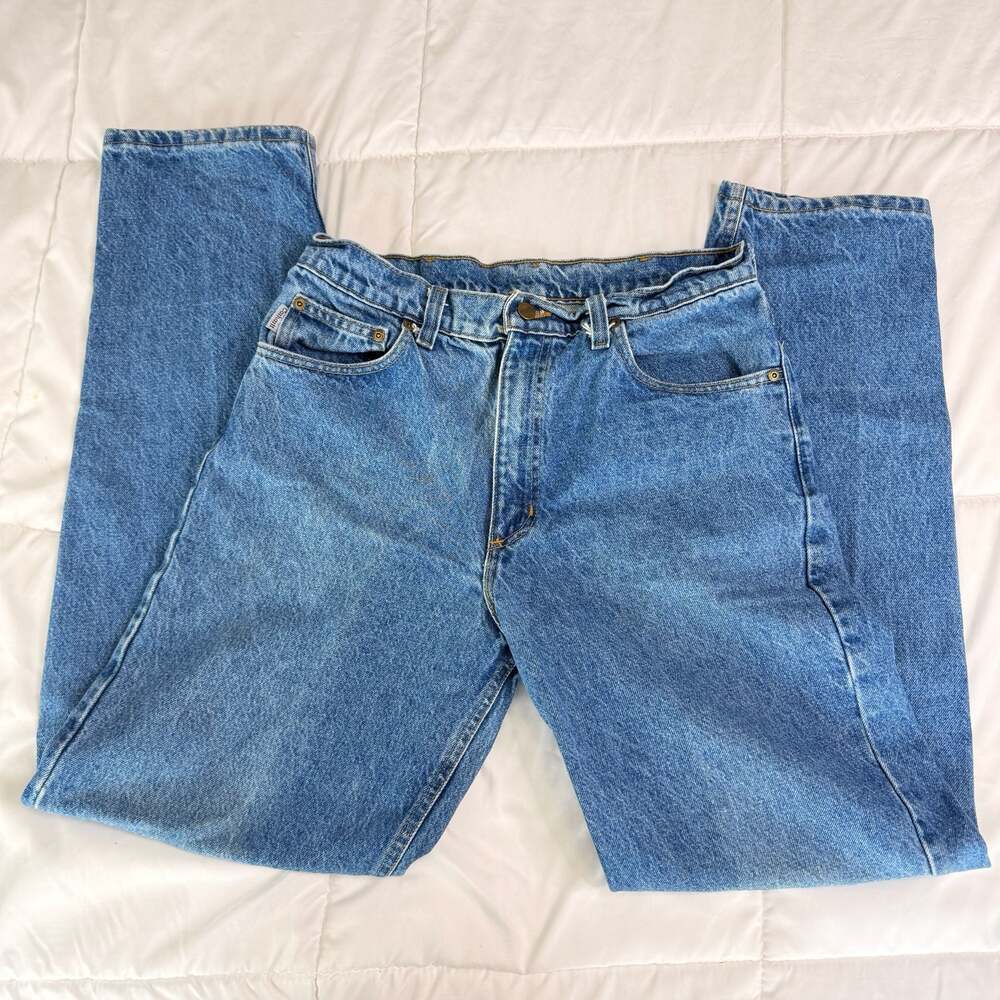 Vintage Carhartt Carpenter Dungaree Jeans Women's Blue Denim Leather Patch